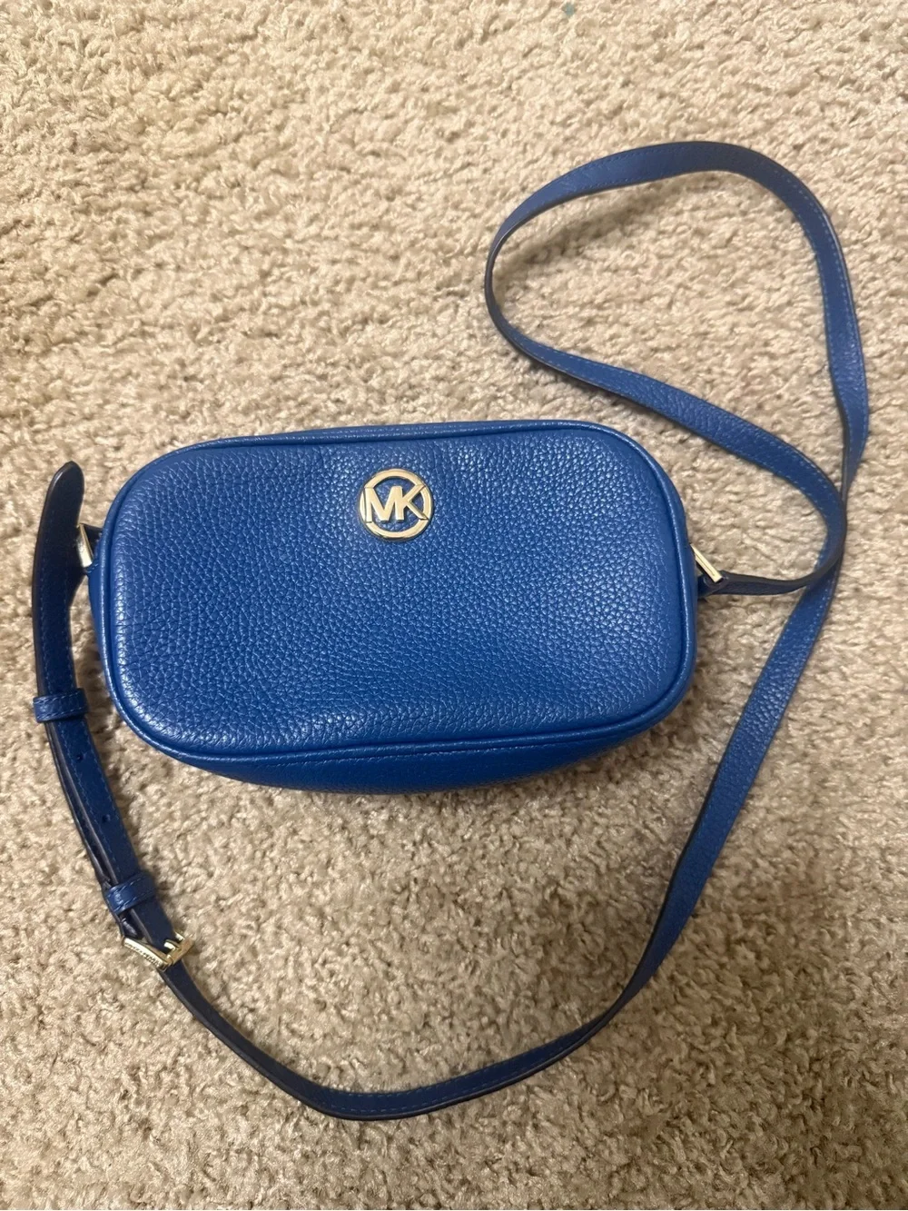 Michael Kors Cobalt Pebbled Leather Crossbody with Gold Logo